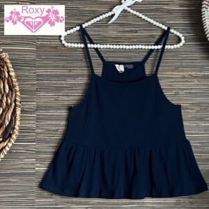 Roxy Women's Deep Seas Ribbed Peplum Tank Navy Blue Sz Medium Racer Back